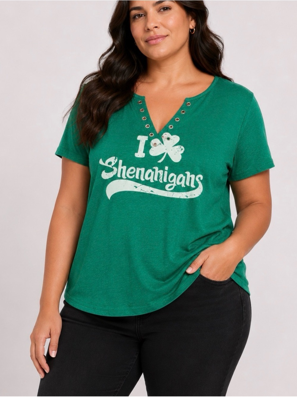 Green "I love Shenanigans" Graphic Tee shamrock St. Patrick's Day SZ LG NWOT